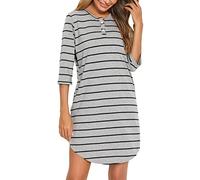 Vlazom Camisones de Mujer Algodon Camisón Mujer Verano Manga 3/4 Camisola Mujer Dormir con Bolsillos S-XXL