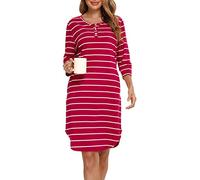 Vlazom Camisones de Mujer Algodon Camisón Mujer Verano Manga 3/4 Camisola Mujer Dormir con Bolsillos S-XXL