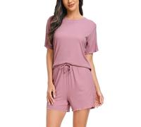 Vlazom Conjunto de Pijama para Mujer de Manga Corta Pijama para Dormir Suave Top y Pantalones Cortos (XL,Rosa)
