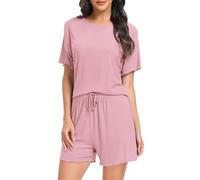 Vlazom Conjunto de Pijama para Mujer de Manga Corta Pijama para Dormir Suave Top y Pantalones Cortos(XXL,Rosa Claro)