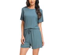 Vlazom Conjunto de Pijama para Mujer de Manga Corta Pijama para Dormir Suave Top y Pantalones Cortos (XXL,Verde Oscuro)