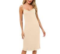 Vlazom Enaguas Enteras para Mujer con Encaje y Tirantes Ajustables - Diseño Elástico y Elegante para Subvestido o Estilo Íntimo(L,Nude)