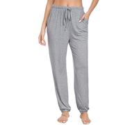 Vlazom Pantalones de chándal para mujer Pantalones de pijama con bolsillos Pantalones a rayas para dormir Cintura con cordón Pantalones de yoga(L,Gris claro)
