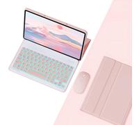 VLEAQC Funda con Teclado para Lenovo Tab 10,1″ 2025 (TB-311FU/TB-311XU), Ratón Bluetooth y Teclado inalámbrico Desmontable con retroiluminación de 7 Colores, Funda Delgada de PU,Rosado