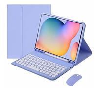 VLEAQC Funda con Teclado y Ratón para Samsung Galaxy Tab A8 de 10,5 Pulgadas 2022, Teclado Trackpad Inalámbrico Desmontable, Tecla Redonda, Funda Liviana con Portalápices,Púrpura