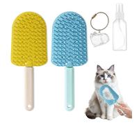 Vlecexs 2 en 1 Cepillo Cuidado Gatos Cepillo Masaje Mascotas Cabello Corto Largo Eliminar Sofá Coche a Cápsula Colectora Transparente Pelo Llavero Gato Amarillo + Azul