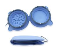 Vlecexs 2 En 1 Cuenco Perros Bowl Alimentar Abrochada Comedero Comida Gatos Cuencos Plegable Doble Tazón Silicona Mascotas Bebedero Portátil Viaje Aire Libre Paseo Azul