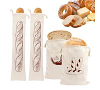 Vlecexs 4 Piezas Bolsa de Pan de Lino, Bolsa de Almacenamiento de Pan con Cordón Reutilizables para Verduras Frutas Nueces Granos (28×43cm 15×66cm)