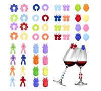 Vlecexs 48 Piezas Marcadores de Vasos, Marcadores de Copas de Vino, Marcadores de Cristal Reutilizables para Vaso de Vino Copa de Cóctel Decoraciones de Fiestas de Bar