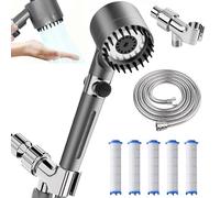 Vlecexs Alcachofa de ducha con filtro, alta presión, cabezal de ducha con manguera, 4 tipos de chorro, ahorro de agua con filtración, alcachofa de ducha con función de parada, para agua dura