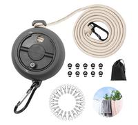 Vlecexs Cuerda Tendedero Exterior Retractil, 10m Tendedero de Viaje Adjustable, Tendedera Retractil con 10 Cierres y 20 Clips Cortavientos para Interior Exterior Camping Jardín Hotel Viajes Accesorios