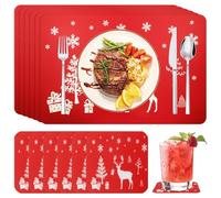 Vlecexs Manteles Individuales de Navidad, 12 Piezas Decoración Navideña Mantel Comedor y Posavasos, Salvamanteles Individuales Navidad Lavables PVC para Decoración de Cocina, Mesa de Comedor y Fiestas
