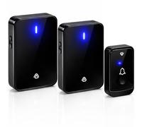 Vlectro Timbre Inalámbrico Extra Fuerte - Pilas con Indicador LED, Larga Alcance, Botón Impermeable, Receptores Enchufables para Personas con Dificultad Auditiva, Hogar u Oficina (Negro, 2 Receptores)
