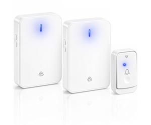 Vlectro Timbre Inalámbrico Extra Fuerte - Pilas con Indicador LED, Larga Alcance, Botón Impermeable, Receptores Enchufables para Personas con Dificultad Auditiva, Hogar u Oficina (Blanco, 2 Receptors)