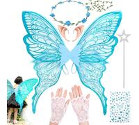 VLEDARLING Alas de Mariposa Brillantes Grande de Niños, Alas de Hada Butterfly Wings para Fiesta Navidad Halloween (Azul)