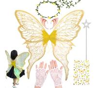 VLEDARLING Alas de Mariposa Brillantes Grande de Niños, Alas de Hada Butterfly Wings para Fiesta Navidad Halloween (Dorado)