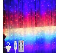 Vleuexe Cortina de Luces Navidad,3x 3m Luz de Cortina USB con Mando a Distancia 8 Modos de Luz,IP44 Impermeable Función de sincronización,para Decoración Bodas,Fiestas,Ventanasy Dormitorio(Arcoíris)
