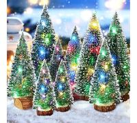 Vleuexe Mini árbol de Navidad Artificial,9PCS de árbol de Navidad de Mesa con Luces,Decoración de Fiesta de Navidad,Árbol de Navidad Artificial,con Bases de Madera y lucesAdornos de Mesa en Miniatura