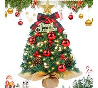Vleuexe Mini árbol de Navidad con 30 ledes de color blanco cálido, artificial, con caja de pilas con punta de estrella de árbol, decoración de Navidad, rojo, pequeño árbol de Navidad artificial para