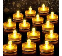 Vleuexe Mini luces de té LED sumergibles velas sin llama,Velas de té LED,velas pilas,Velas Eléctricas,Luces LED blancas impermeables,Velas LED pequeñas velas decorativas para jarrón,piscina,24 piezas