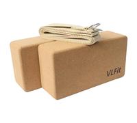 VLFit CORCHO bloques de yoga, 2 Block Natural Ecológico, pilates, fitness en general y estiramientos,para Principiantes y Profesionales,23 x 15 x 7,6 cm y una correa de yoga con hebilla en forma de D