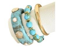 VlHpnpe Paquete de 3 pulseras apilables con dije de mar con acento de concha, cómodas joyas de resina para uso diario, festivales, joyas en capas, talla única, como se describe