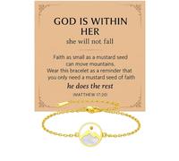 VLIEGEN Pulseras de semillas de mostaza de acero inoxidable Faith Move Mountains, pulsera de regalo, Regular, No es una piedra preciosa