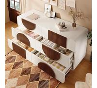 VLIVRA Elegante aparador con 6 cajones y listones de madera color chocolate, color blanco