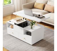 VLIVRA Mesa baja regulable con espacio de almacenamiento y ruedas | Mesa plegable de 4 cajones, 100 x 50 x 47,5 cm, MDF, mesa de salón multifuncional