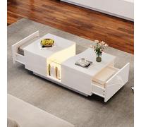 VLIVRA Mesa de centro LED brillante con 2 cajones, color negro | 100 x 50 x 35 cm, MDF y acrílico, control por aplicación, mesa de salón moderna, espacio de almacenamiento de 3 niveles