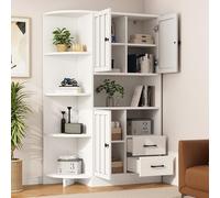 VLIVRA Vitrina con armarios y cajones, 104 x 35 x 155 cm, con tres niveles ajustables, aparador con almacenamiento versátil, cómoda con 14 zonas de almacenamiento, color blanco