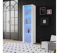 VLIVRA Vitrinas con 3 compartimentos de cristal para baño, salón, cocina, armario alto, vitrina, armario de pie con iluminación LED, color blanco