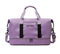 Vllcsla Bolsa de Deporte con Bolsillo Húmedo y Compartimento para Zapatos, Bolsa de Viaje Impermeable de 32,9 L Bolsa de Lona de Gimnasia con Banda de Esterilla de Yoga (Morado)