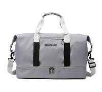 Vllcsla Bolsa de Deporte con Bolsillo Húmedo y Compartimento para Zapatos, Bolsa de Viaje Impermeable de 32,9 L Bolsa de Lona de Gimnasia con Banda de Esterilla de Yoga (Gris)
