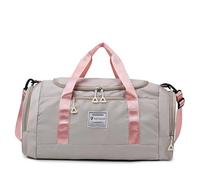 Vllcsla Bolsa de Deporte Mujer 28 L, Bolso Gimnasio con Bolsillo Húmedo, Compartimento Zapatos, Impermeable Bolsa de Viaje Resistente al Desgaste, Bolsos de Hombro Fin de Semana (Rosado Gris)