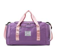 Vllcsla Bolsa de Deporte Mujer 28 L, Bolso Gimnasio con Bolsillo Húmedo, Compartimento Zapatos, Impermeable Bolsa de Viaje Resistente al Desgaste, Bolsos de Hombro Fin de Semana (Morado)