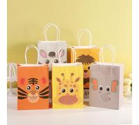 Vllcsla Bolsa Papel 20 piezas Bolsas de Papel Kraft León/Elefante/Tigre/Jirafa/Cebra con Asa para Fiesta de Niños, Bolsas Regalo Niños Lindo Animal Bolsas de Transporte para Regalos