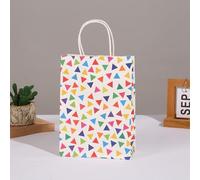 Vllcsla Bolsas de Papel con Asa 12 piezas Bolsa Papel Kraft Blanco para Regalos y Uso en Fiestas 15X8X21cm, Patrón de Estrella/Puntos Dorados a Rayas Negras/Cuadrícula Roja/Triángulos Pequeños