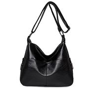 Vllcsla Bolso Bandolera para Mujer 2 Compartimentos con Cremallera, Bolso de Hombro de Cuero PU de Tamaño Mediano, 32x12x25 cm, Bolso de Cuerpo Cruzado Clásico Dama con Correa Ajustable, Negro