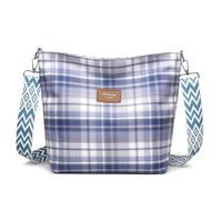 Vllcsla Bolsos Bandolera para Mujeres Bolsos de Hombro Medianos, 9.4" x 10.2" x 4.3", 1 Compartimento Principal para Más Espacio, Bolso de Mano a Cuadros para Damas, Ligero, Correa Ajustable, Azul