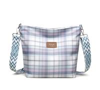 Vllcsla Bolsos Bandolera para Mujeres Bolsos de Hombro Medianos, 9.4" x 10.2" x 4.3", 1 Compartimento Principal para Más Espacio, Bolso de Mano a Cuadros para Damas, Correa Ajustable, Azul claro