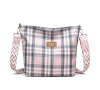 Vllcsla Bolsos Bandolera para Mujeres Bolsos de Hombro Medianos, 9.4" x 10.2" x 4.3", 1 Compartimento Principal para Más Espacio, Bolso de Mano a Cuadros para Damas, Ligero, Correa Ajustable, Rosado