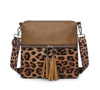Vllcsla Bolsos de Hombro Medianos de Cuero para Mujer, Bolso Bandolera de Leopardo, Bolso Casual Multibolsillos para Teléfono de Uso Diario, Correa Ancha Ajustable, Borla (Marrón)