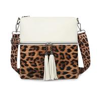 Vllcsla Bolsos de Hombro Medianos de Cuero para Mujer, Bolso Bandolera de Leopardo, Bolso Casual Multibolsillos para Teléfono de Uso Diario, Correa Ancha Ajustable, Borla (Blanco)