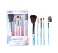 Vllcsla Pinceles de Maquillaje 5pcs Juego de Brochas de Maquillaje de 1 Pincel de Rubor, 1 Pincel de Esponja para Sombras de Ojos, 1 Pincel para Delineador de Ojos, 1 Pincel para Cejas, Nylon, Azul