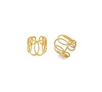 VLNET | Anillo de acero chapado en oro | diseño onda, gotas, ovalados | elaboración artesanal | talla única medida ajustable, Acero, Sin piedras preciosas