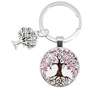 VLNET Llavero de bolsillo de doble anilla de acero inoxidable tema familia amor con árbol de la vida y corazones. Accesorio unisex, excelente idea regalo, dorado, S