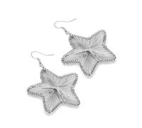 Vlnet Pendientes chapados en plata con forma de estrella, de 5 cm de diámetro, cierre de gancho, testado en níquel, elaboración artesanal, Talla única, Acero aleado, Sin piedra preciosa