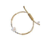 VLNET® | Pulsera con cordón ajustable beige y dorado | Ángel y letra de plata | El alfabeto de los ángeles | Roberto Giannotti (A)