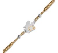 VLNET® | Pulsera con cordón ajustable beige y dorado | Ángel y letra de plata | El alfabeto de los ángeles | Roberto Giannotti (C)